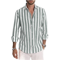 Dokotoo Mens Button Down Long Sleeve Shirts Fashion Cotton Linen Striped Casual Beach Yoga Shirt
